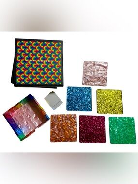 Kurt Geiger Multicolor Resin and Glitter Square Coaster Set.. NEW!!